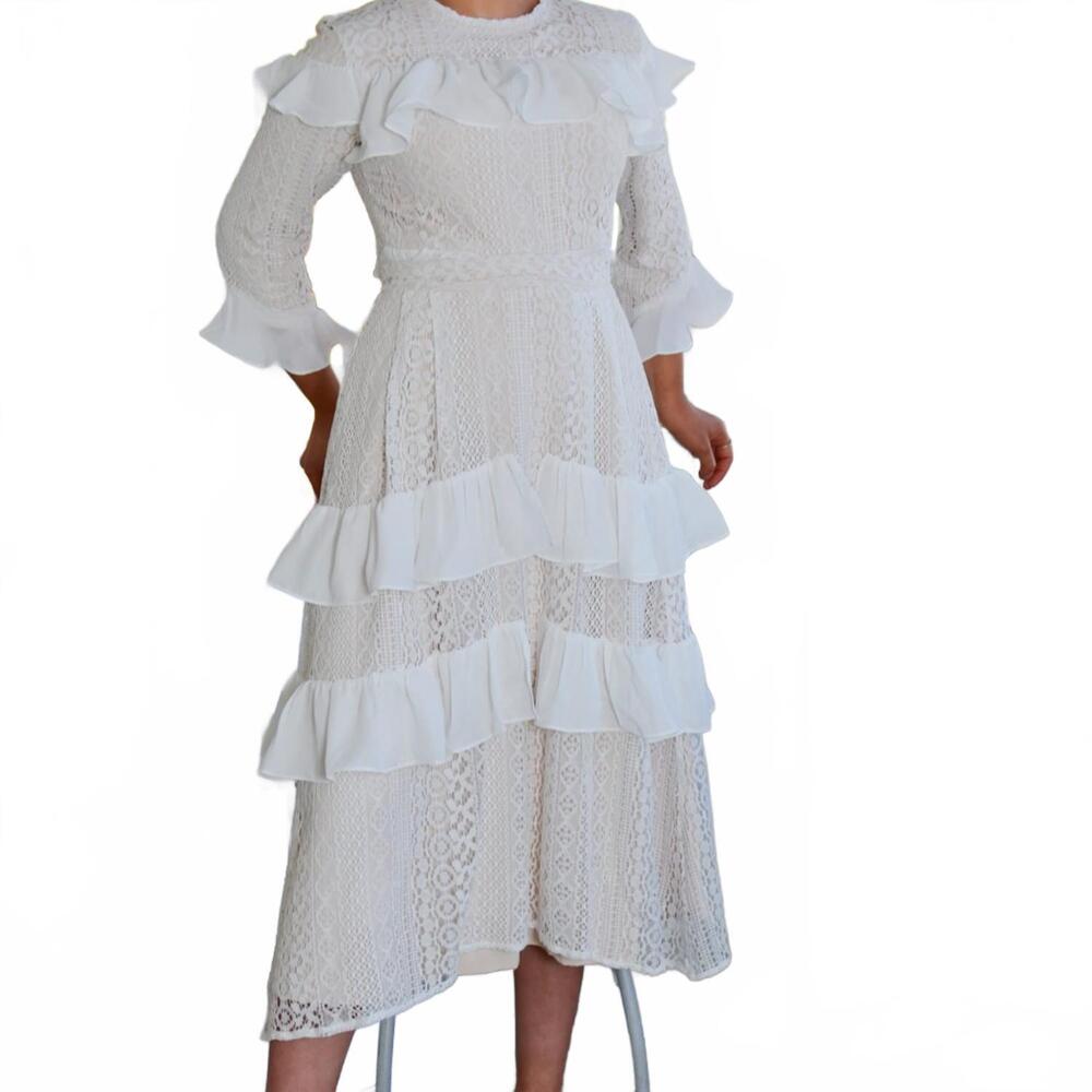 NEW ESTEEM COUTURE adele layered eyelet lace skirt in ivory